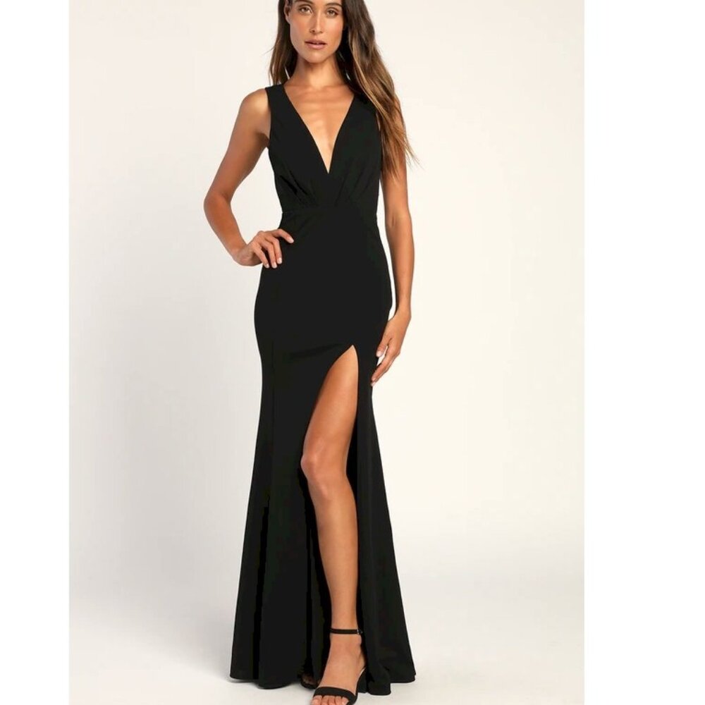 All For The Romance Black Backless Mermaid Maxi Dress by Lulu's Size Small NWOT